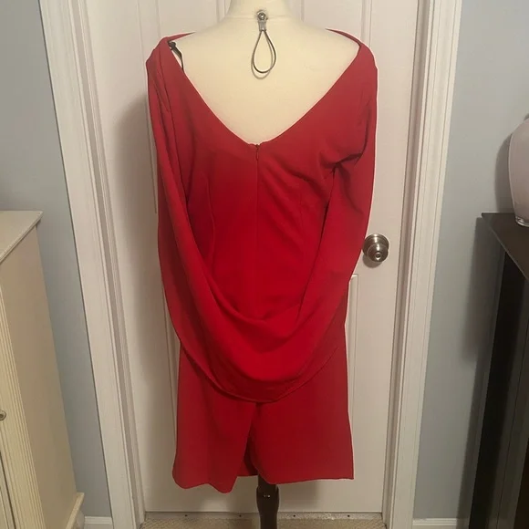 Size 16 women’s red cape dress by Betsy & Adam Elegant Red Cape Sleeve Dress wow - Picture 6 of 6